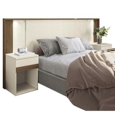 Imagem de Cabeceira Casal com mesa de cabeceira com led Bourbon Santos Andira