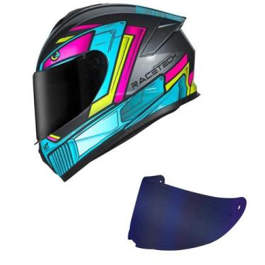 Imagem de Capacete Race Tech Hit Android Cinza e Rosa Mais Viseira Azul, Cinza+R