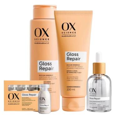 Imagem de Kit Ox Science Mari Maria Hair Gloss Repair: Shampoo 250ml, Condicionador 200ml + Óleo...