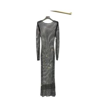 Imagem de Vestido Transparente De Manga Longa Com Strass E Malha, Decote Redondo