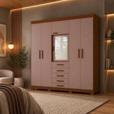 Imagem de Roupeiro Casal Virtus 6 Portas e 4 Gavetas - Nogueira Cappuccino - Alb