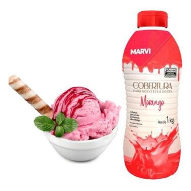 Imagem de Cobertura Líquida para Sorvete Marvi C/ 1 KG Diversos Sabores, Morango