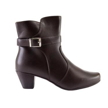 Imagem de Bota Feminina Mooncity Cano Curto Confortável Saltinho 73037, 37, Marr