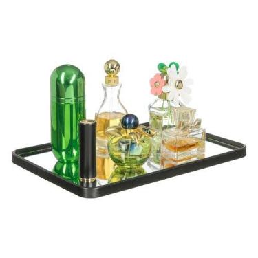 Imagem de Bandeja Decorativa Retangular Com Espelho Cosméticos Perfumes Taças Lu