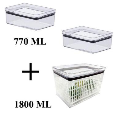 Imagem de Kit 03 Potes Herméticos 02 Para Frios Organizador 770ml + 01 Porta-Tud