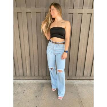 Imagem de Calça Flare Rasgada jeans tam. 36