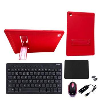 Imagem de Capa Suporte Vermelha +Teclado+ Mouse para Tablet Samsung A7 T500/T505