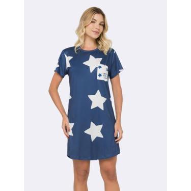 Imagem de Camisola Manga Curta Starlit - Veggi, Azul, XG, Feminino