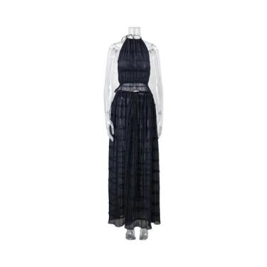 Imagem de Conjunto De Vestido Halter Branco Sem Costas Com Ruchado Para Mulheres