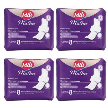 Imagem de Absorvente Mili Mulher Noturno Ultra com Abas - 4 Pacotes com 8 Unidad