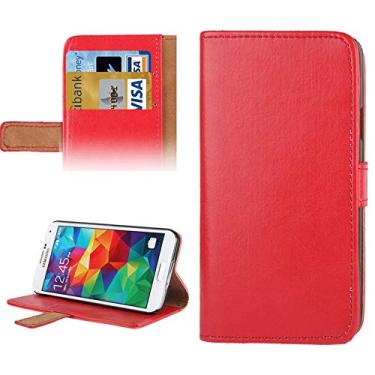 Imagem de LIYONG Capa para celular Capa de couro com textura de cavalo louco com compartimento para cartão de crédito e suporte para Galaxy S5/G900 (vermelho) Bolsas Mangas (Cor: Vermelha)