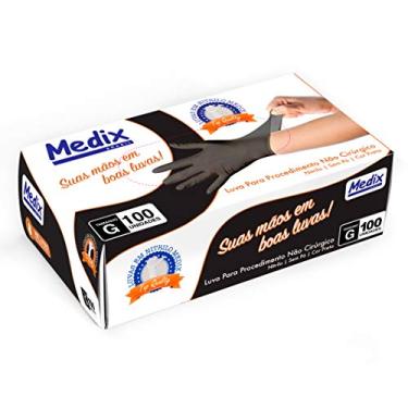 Imagem de Luva Nitrilica Preta Sem Pó Medix Brasil Tamanho G - Caixa Com 100 Unidades