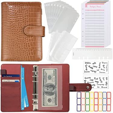 Imagem de Fichário de orçamento com envelopes com zíper – Organizador de dinheiro de couro com padrão de crocodilo, planejador de orçamento de livro para economia de dinheiro, sistema de envelope de pasta de