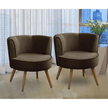 Imagem de Kit 2 Poltronas Para Sala Decorativa Isadora Suede Marrom Madelina Decor
