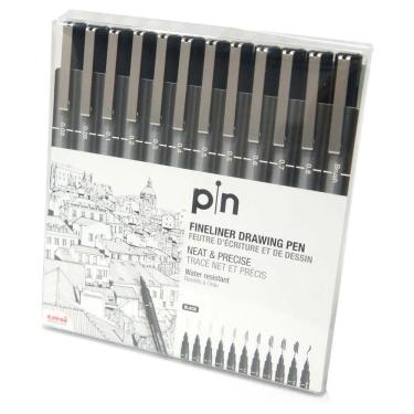 Imagem de Caneta Nankin Uni-Pin Preta Descartável Estojo Com 12 Un