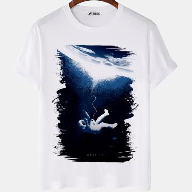 Imagem de Camiseta masculina Gravidade Filme Capa Espaço Arte Camisa Blusa Branca Estampada