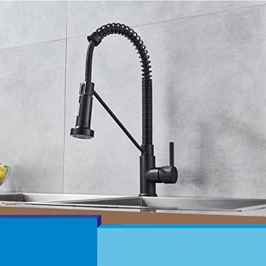 Imagem de Torneira de pia de cozinha cromado níquel preto misturador de guindaste quente e frio montagem de convés rotação de 360 ​​graus spray modo de fluxo pausa bocal, preto a, china