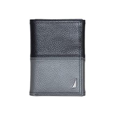 Imagem de Nautica Carteira masculina clássica de couro com três dobras RFID (disponível em grãos lisos ou seixos), Dois tons - preto/cinza, tamanho nico
