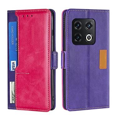 Imagem de Capa carteira para Oneplus 10 Pro, capa flip de couro PU com compartimentos para cartão Kickstand e fivela magnética à prova de choque TPU capa protetora fina e elegante, rosa