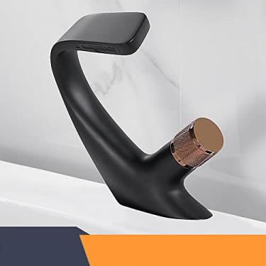 Imagem de Torneiras de lavatório preto fosco misturador de banheiro torneira de latão torneira de lavatório de manípulo único furo único guindaste elegante, preto e ouro rosa, China