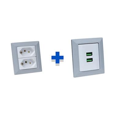 Imagem de Kit Espelhos de Tomadas Duplo Chanfrado 2 Tom 20A 2 Usb 4.9A COR:CINZA