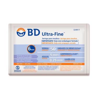 Imagem de Seringa Bd Ultra-Fine Insulina 50U Agulha Curta 6mm Com 10 Unidades