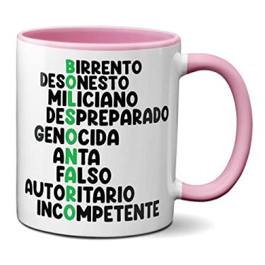 Imagem de Caneca Bolsonaro Acróstico Engraçada Birrento Desonesto (Rosa)
