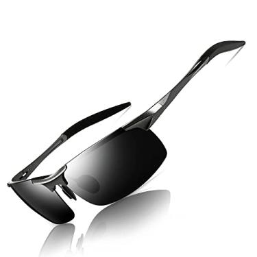 Imagem de SUNGAIT Óculos de sol masculinos HD polarizados para dirigir, pescar, ciclismo, corrida, armação de metal UV400 (Gunmetal, cinza) 8177QKH