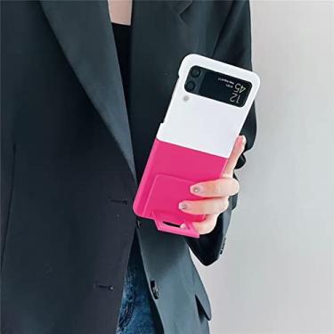 Imagem de Capa compatível com Samsung Z Flip 3, capa de emenda colorida fofa para mulheres meninas, suporte invisível embutido rígido PC traseiro compatível com a pele capa à prova de choque - branco + vermelho