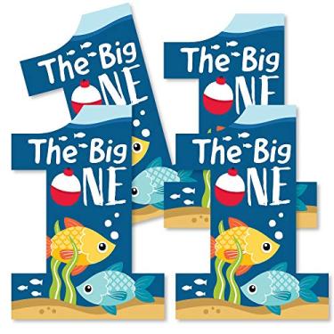 Imagem de Big Dot of Happiness 1ª Aniversário Reeling in the Big One – Decorações em formato único faça você mesmo Peixe Primeiro Aniversário Festa Essencial – Conjunto com 20