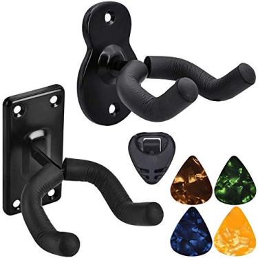 Imagem de Gancho de montagem na parede para guitarra pacote com 4 ganchos de metal preto suporte de guitarra para instrumentos musicais baixo, bandolim, banjo, violino, acessórios de ukulele
