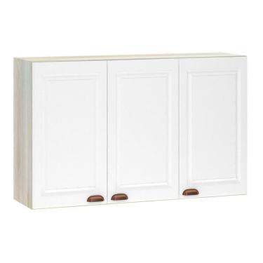 Imagem de Armário Aéreo 120 Cm 3 Portas Legno Crema Com Branco Pet