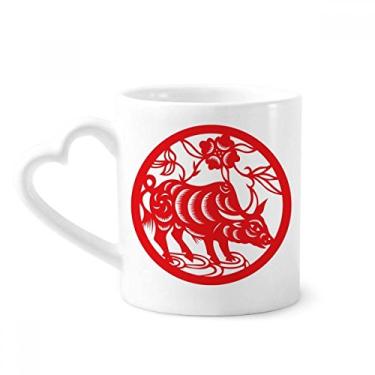 Imagem de Caneca de arte do zodíaco da China com corte de papel boi caneca de café cerâmica copo de coração de vidro