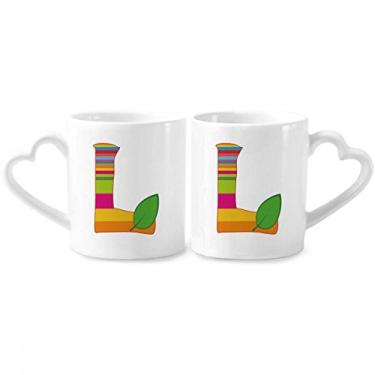 Imagem de L Alfabeto laranja fruta bonito no padrão casal conjunto de canecas de porcelana de cerâmica para amantes de coração