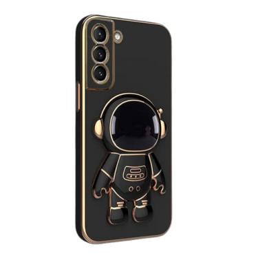 Imagem de Capa de telefone preta com suporte de papelão 3D para Samsung Galaxy Note20 Ultra Note10 A73 A72 A33 A52S A02S Capa traseira chapeamento de astronauta câmera de proteção à prova de choque (preta, Samsung A50/A50S)
