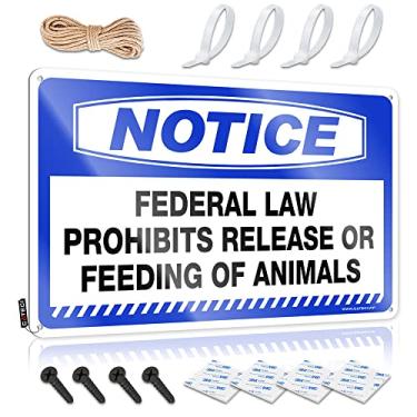 Imagem de Placas engraçadas de casa aviso lei federal proíbe a liberação ou alimentação de animais placa de lata placa de lata sinais engraçados sinal de lata de aviso (tamanho: 20 x 30 cm)