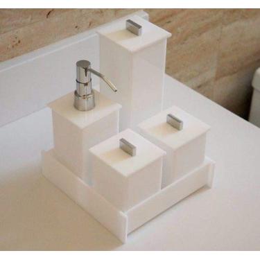 Imagem de Kit Potes Em Acrílico Para Banheiro 5 Peças Branco