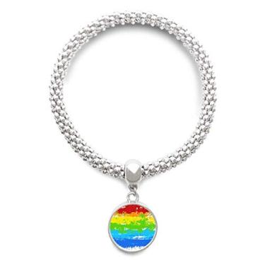 Imagem de DIYthinker Stippling Rainbow Gay LGBT Pulseira de prata pingente joia corrente ajustável