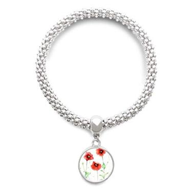 Imagem de DIYthinker Pulseira de prata com pingente de flor vermelha de milho com pingente de joia ajustável