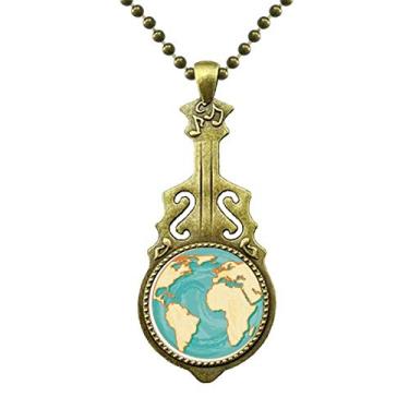 Imagem de DIYthinker Colar de coração azul oceano amarelo mundo antigo joias guitarra pingente música