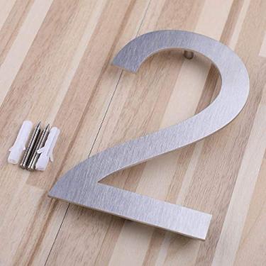 Imagem de Placa de casa flutuante 3D de 12,7 cm, número 0-9 letra ABCD, placa de porta de alfabeto digital de aço inoxidável, para hotéis, endereço ao ar livre, placa de correio, prata, método de parafuso, antiferrugem, durável