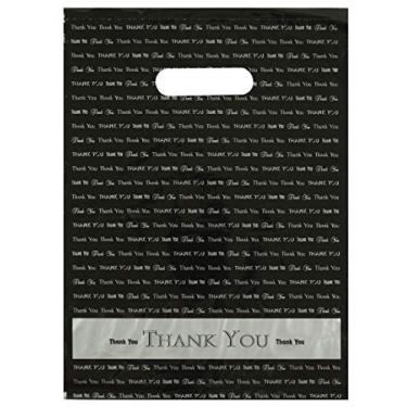 Imagem de Sacos de plástico com alça recortada de 23 x 30 cm "Thank You" 50/cs - Sacos de marca direta, Preto, 9 Inch x 12 Inch