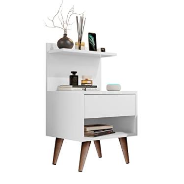 Imagem de Mesa de Cabeceira Sleep Pés Palito Cor Branco Prateleira e Gaveta Criado Mudo Branco