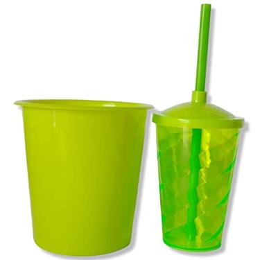 Imagem de Kit Lembrancinha 10 Balde Pipoca 1L + 10 Copo Twister 400 ML (Verde Limão)