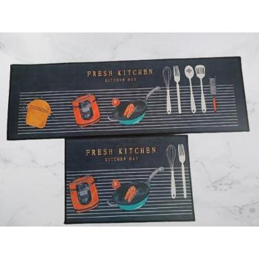 Imagem de Kit Tapete Para Cozinha  Antiderrapante Belga 2 Peças - Escolha Estamp