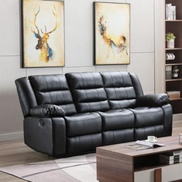 Imagem de Poltrona Reclinável Manual de Cinema Hollywood 3 Lugares Porta Copos/Massagem/Aquecimento PU Preto G31 - Gran Belo