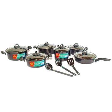 Imagem de Jogo De Panelas Aço Cerâmica 9 Peças Tampa De Vidro Preto