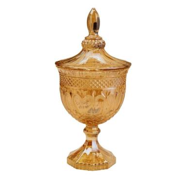 Imagem de Potiche Bomboniere Cristal Lyor Brandon 24,5x11,5cm Ambar