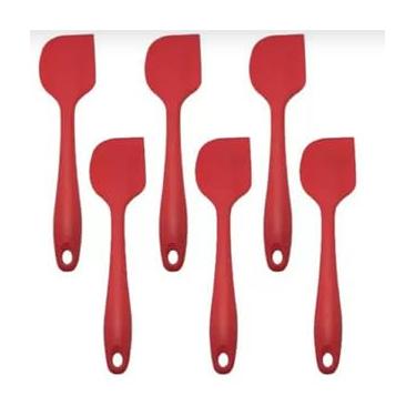 Imagem de Kit 6 Espátulas Pão Duro reforçada Silicone Maciço multiuso (Vermelho)