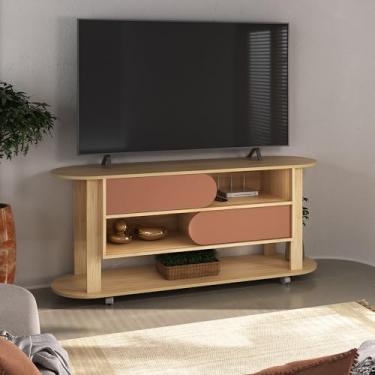 Imagem de Rack 1,50mt para TV até 65 polegadas rodizios 2 portas de correr MUNDY cor Naturale/Terracota - Artely